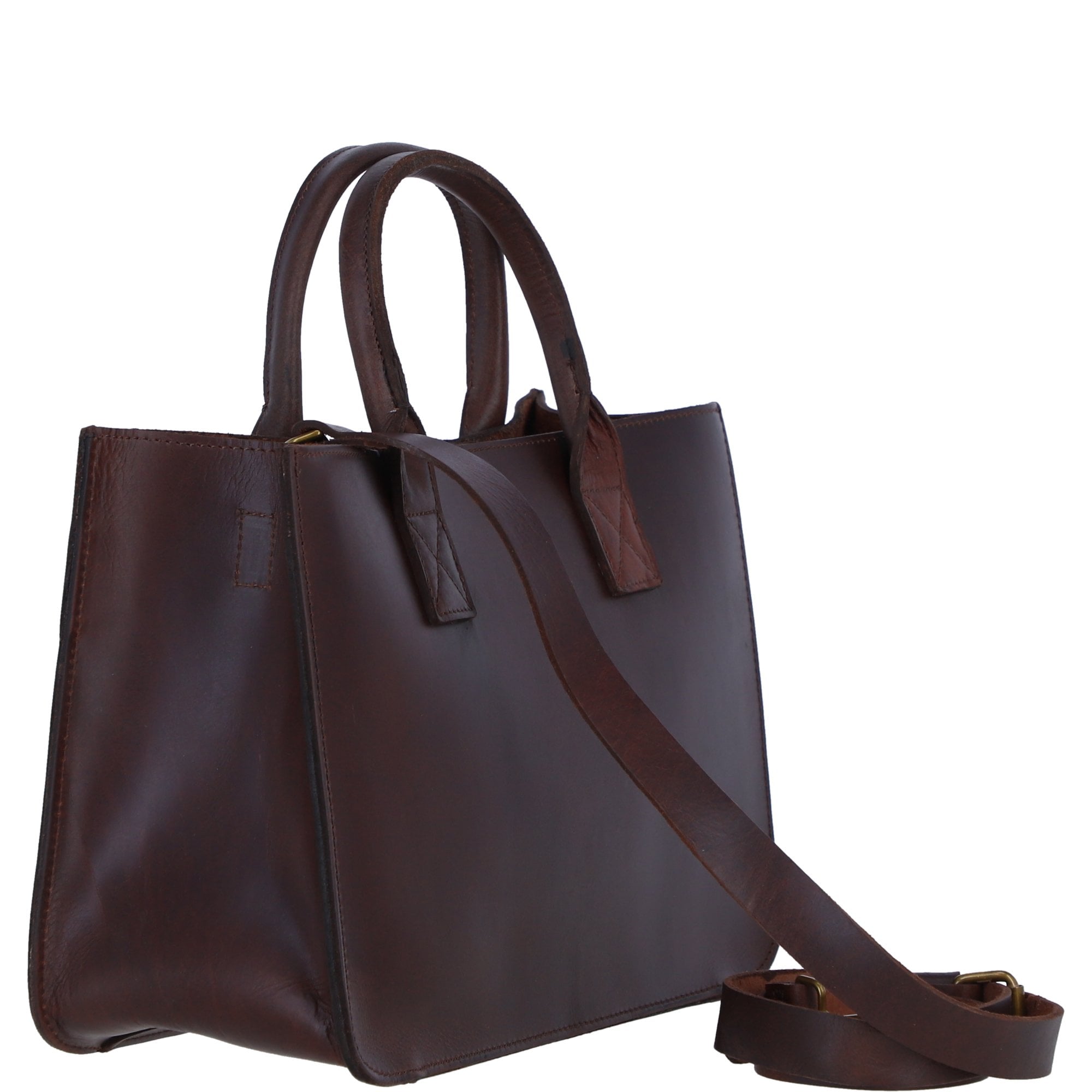 Exquisite Genuine Leather Medium Structured Tote Bag with Detachable Strap and Pouch in Brandy: S-02