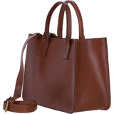 Exquisite Genuine Leather Medium Structured Tote Bag with Detachable Strap and Pouch in Tan: S-02