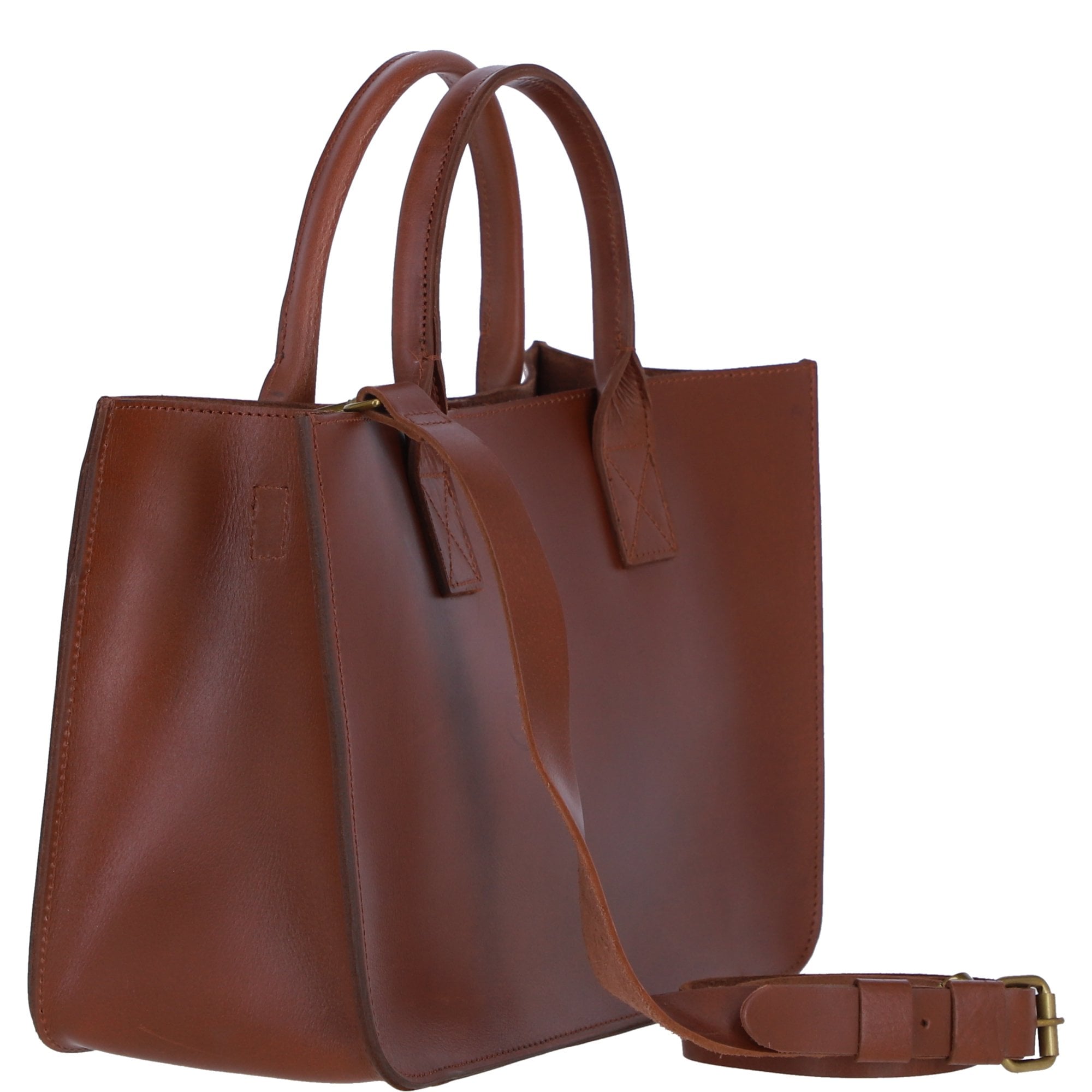 Exquisite Genuine Leather Medium Structured Tote Bag with Detachable Strap and Pouch in Tan: S-02