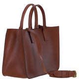 Exquisite Genuine Leather Medium Structured Tote Bag with Detachable Strap and Pouch in Tan: S-02