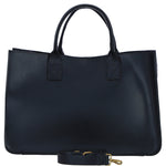 Exquisite Genuine Leather Large Structured Tote Bag with Detachable Strap and Pouch in Black: S-03