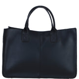 Exquisite Genuine Leather Large Structured Tote Bag with Detachable Strap and Pouch in Black: S-03