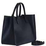 Exquisite Genuine Leather Large Structured Tote Bag with Detachable Strap and Pouch in Black: S-03