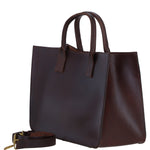 Exquisite Genuine Leather Large Structured Tote Bag with Detachable Strap and Pouch in Brandy: S-03