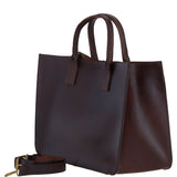 Exquisite Genuine Leather Large Structured Tote Bag with Detachable Strap and Pouch in Brandy: S-03
