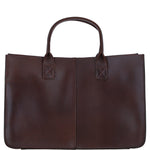 Exquisite Genuine Leather Large Structured Tote Bag with Detachable Strap and Pouch in Brandy: S-03