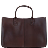 Exquisite Genuine Leather Large Structured Tote Bag with Detachable Strap and Pouch in Brandy: S-03