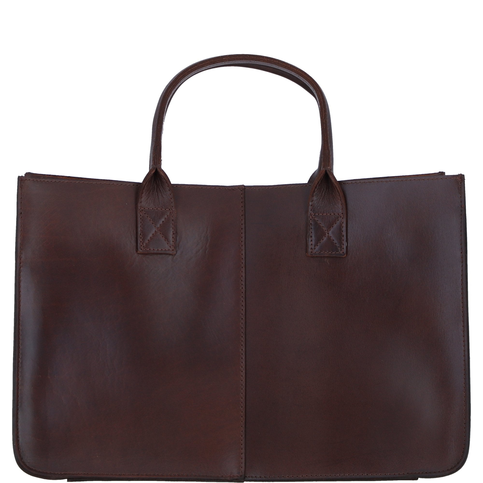 Exquisite Genuine Leather Large Structured Tote Bag with Detachable Strap and Pouch in Brandy: S-03