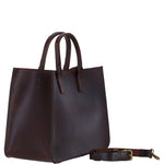 Exquisite Genuine Leather Large Structured Tote Bag with Detachable Strap and Pouch in Brandy: S-03