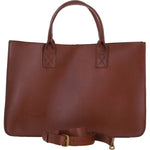 Exquisite Genuine Leather Large Structured Tote Bag with Detachable Strap and Pouch in Tan: S-03