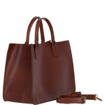 Exquisite Genuine Leather Large Structured Tote Bag with Detachable Strap and Pouch in Tan: S-03