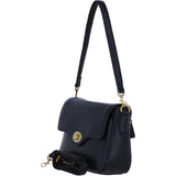 Women’s Genuine Leather Flapover Crossbody X Shoulder Bag in Black: L-35