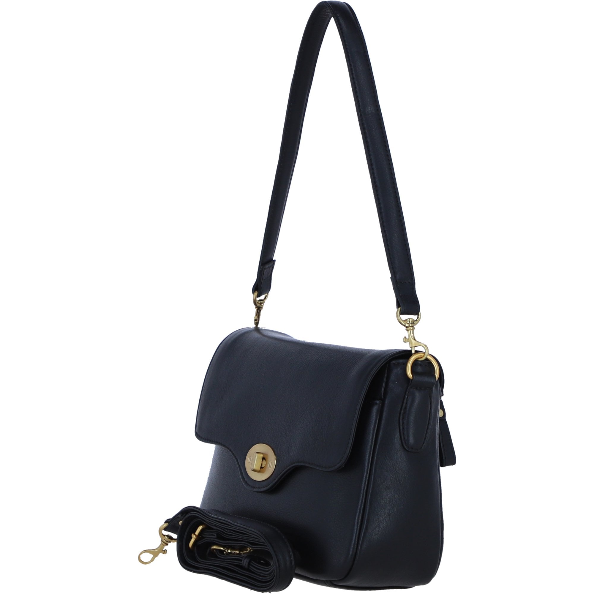 Women’s Genuine Leather Flapover Crossbody X Shoulder Bag in Black: L-35
