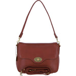Women’s Genuine Leather Flapover Crossbody X Shoulder Bag in Tan: L-35