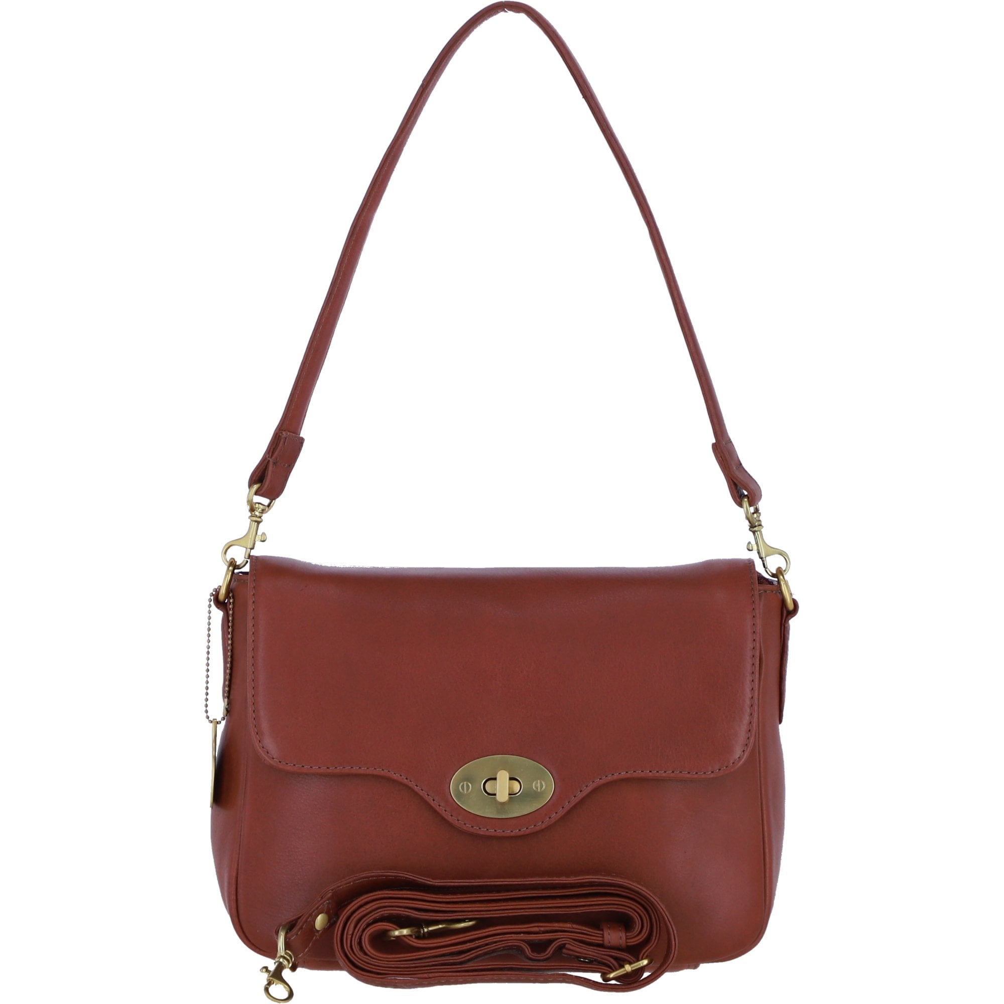 Women’s Genuine Leather Flapover Crossbody X Shoulder Bag in Tan: L-35