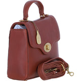 Exquisite Genuine Leather Top Handle Bag with Detachable Strap for Women in Tan: L-36