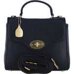 Exquisite Genuine Leather Top Handle Bag with Detachable Strap for Women in Black: L-36