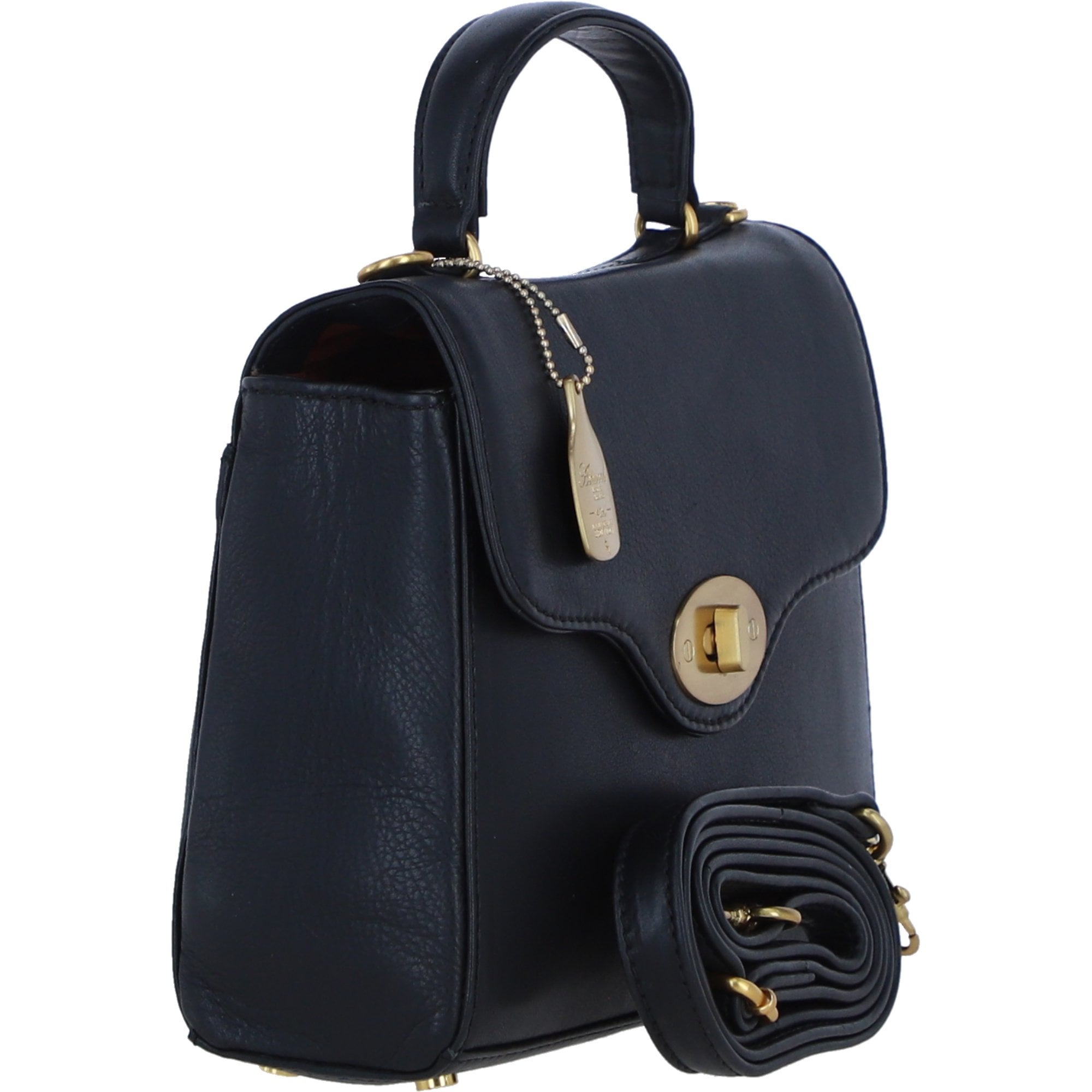 Exquisite Genuine Leather Top Handle Bag with Detachable Strap for Women in Black: L-36