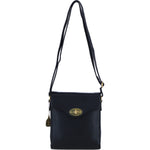 Genuine Leather Crossbody Bag with Twist Lock for Women in Black: L-34