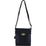 Genuine Leather Crossbody Bag with Twist Lock for Women in Black: L-34
