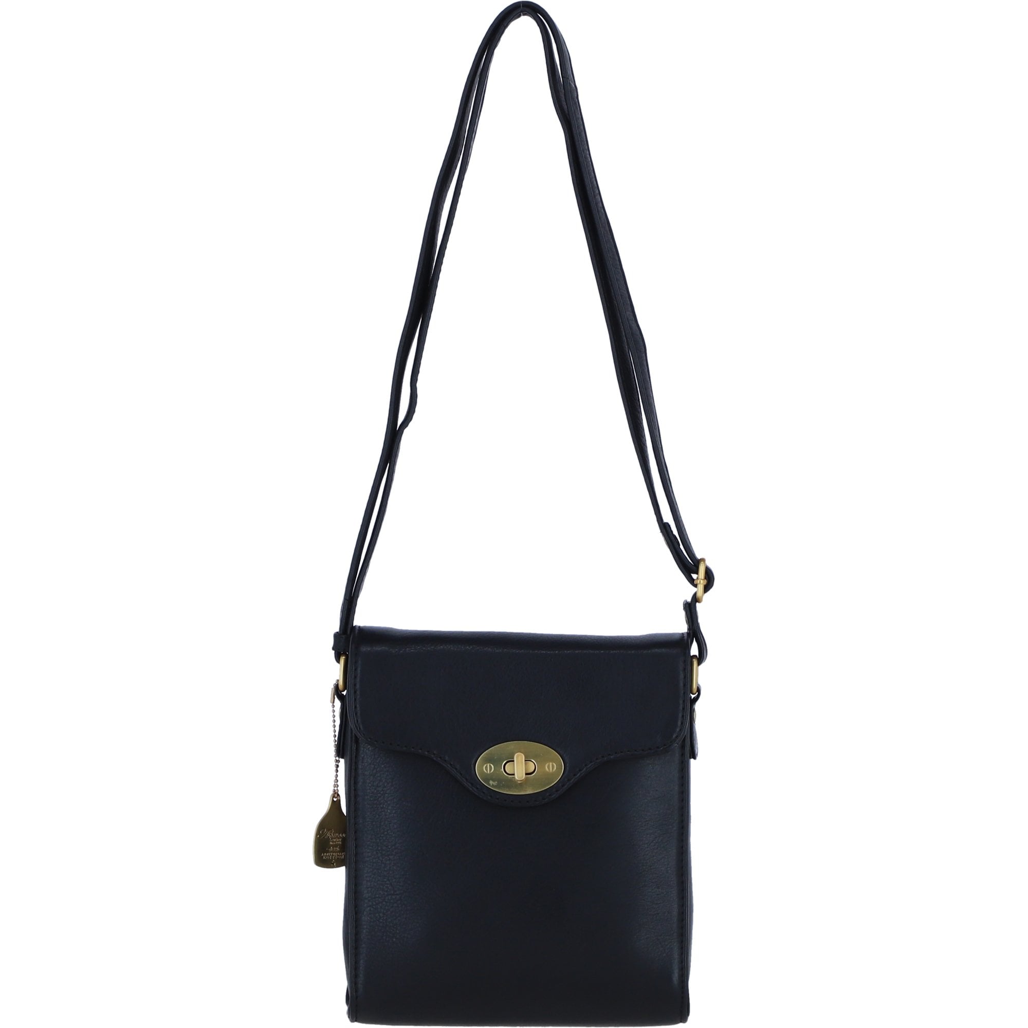 Genuine Leather Crossbody Bag with Twist Lock for Women in Black: L-34