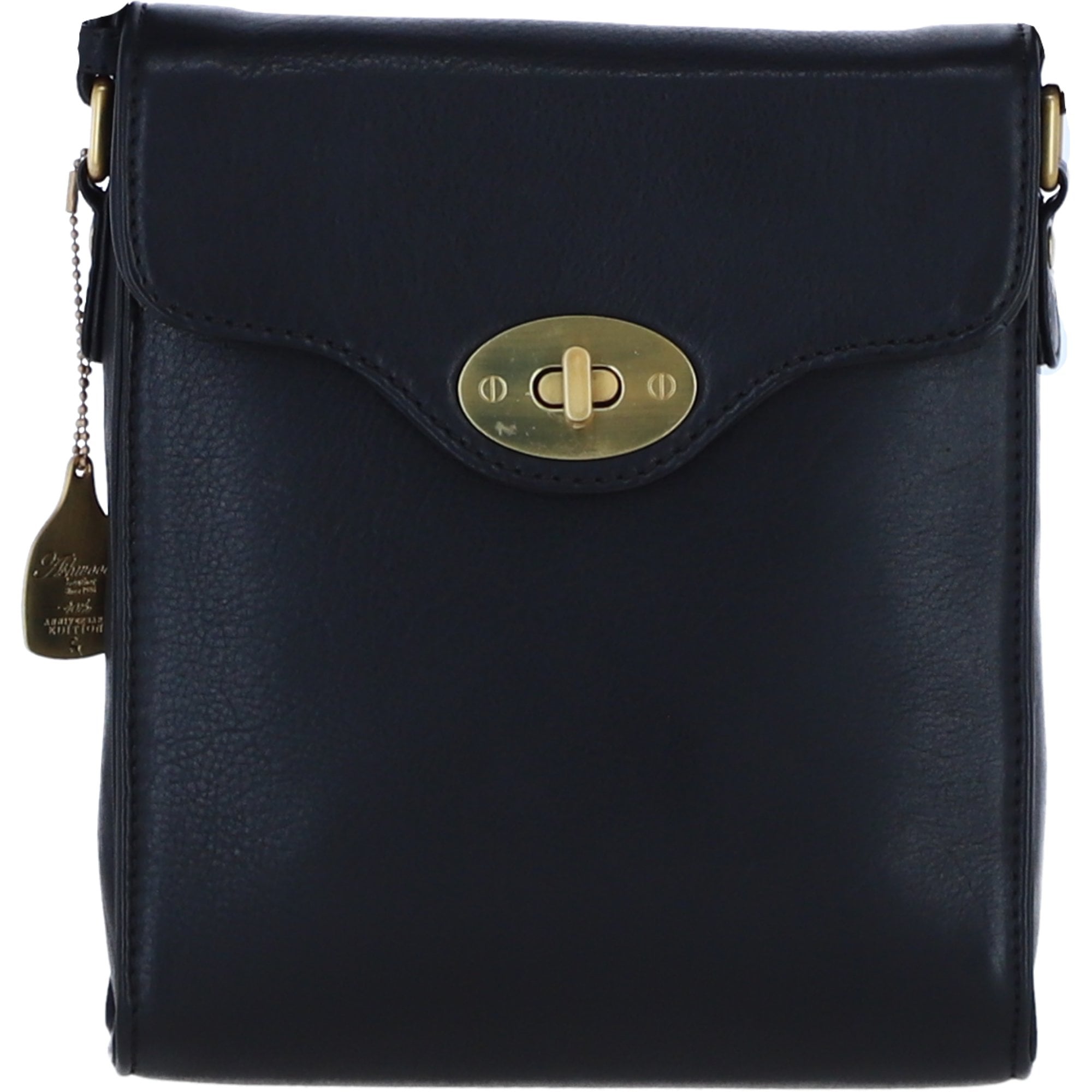 Genuine Leather Crossbody Bag with Twist Lock for Women in Black: L-34