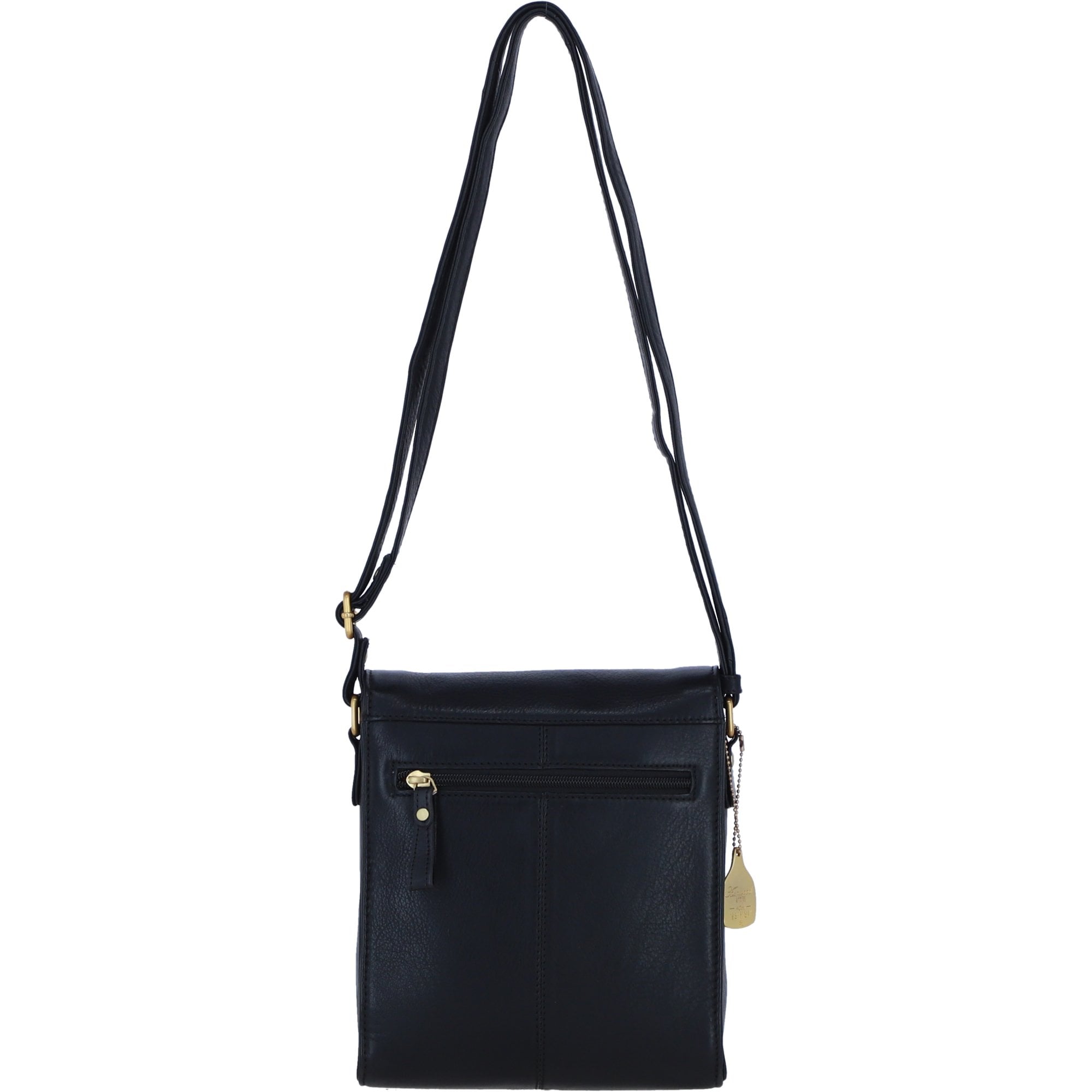 Genuine Leather Crossbody Bag with Twist Lock for Women in Black: L-34