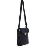 Genuine Leather Crossbody Bag with Twist Lock for Women in Black: L-34