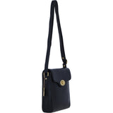 Genuine Leather Crossbody Bag with Twist Lock for Women in Black: L-34