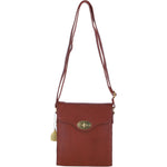 Genuine Leather Crossbody Bag with Twist Lock for Women in Tan: L-34