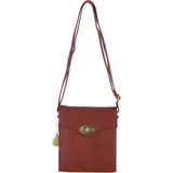 Genuine Leather Crossbody Bag with Twist Lock for Women in Tan: L-34
