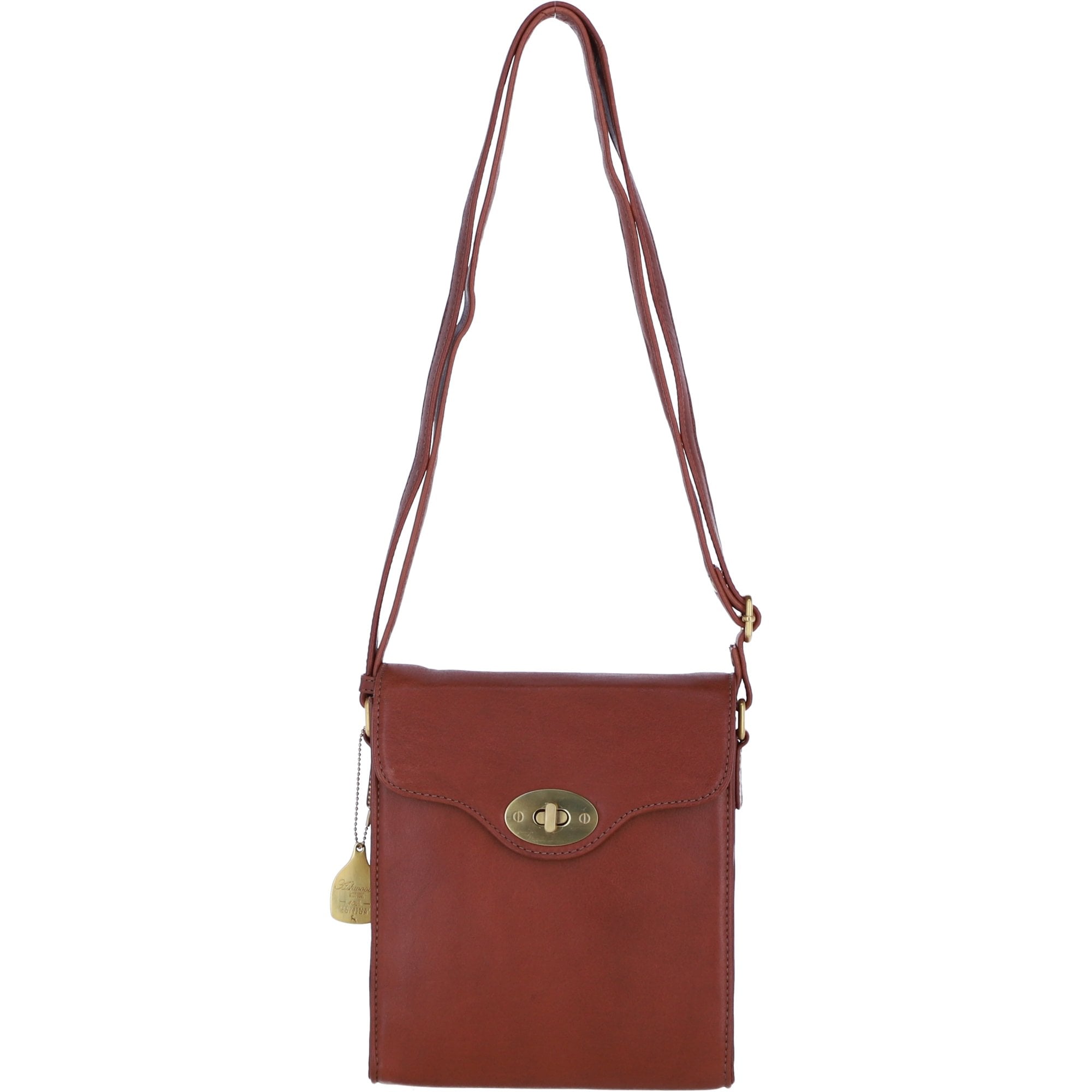 Genuine Leather Crossbody Bag with Twist Lock for Women in Tan: L-34