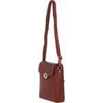 Genuine Leather Crossbody Bag with Twist Lock for Women in Tan: L-34