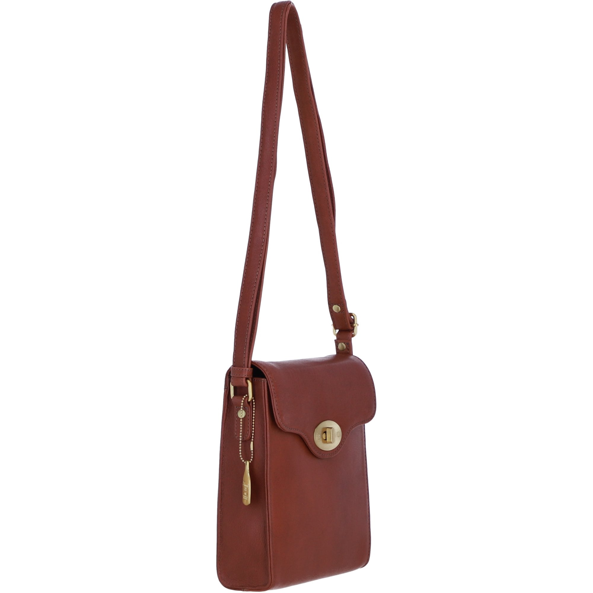 Genuine Leather Crossbody Bag with Twist Lock for Women in Tan: L-34
