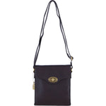 Genuine Leather Crossbody Bag with Twist Lock for Women in Brown: L-34