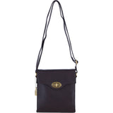 Genuine Leather Crossbody Bag with Twist Lock for Women in Brown: L-34
