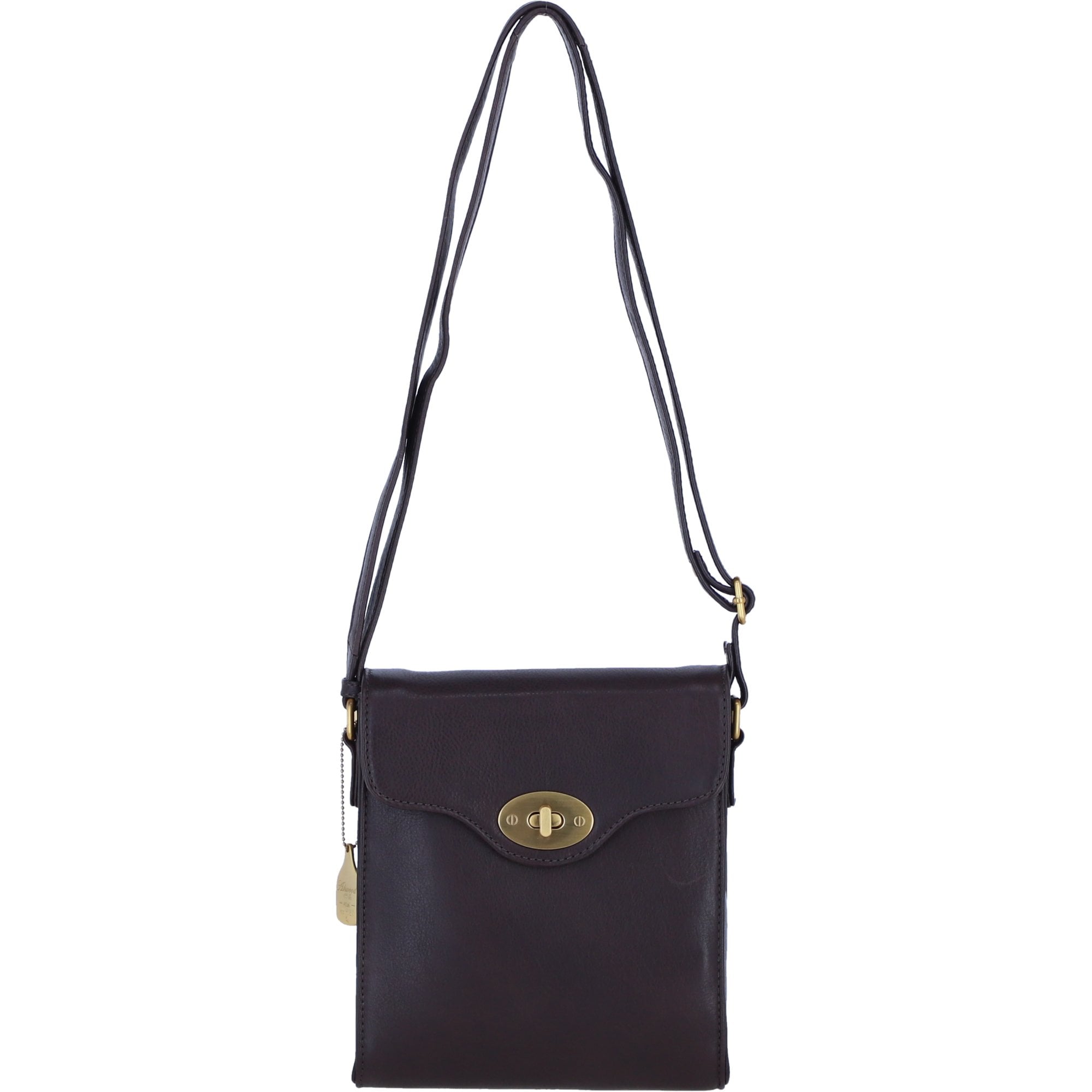 Genuine Leather Crossbody Bag with Twist Lock for Women in Brown: L-34