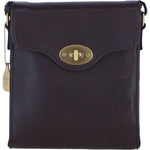 Genuine Leather Crossbody Bag with Twist Lock for Women in Brown: L-34