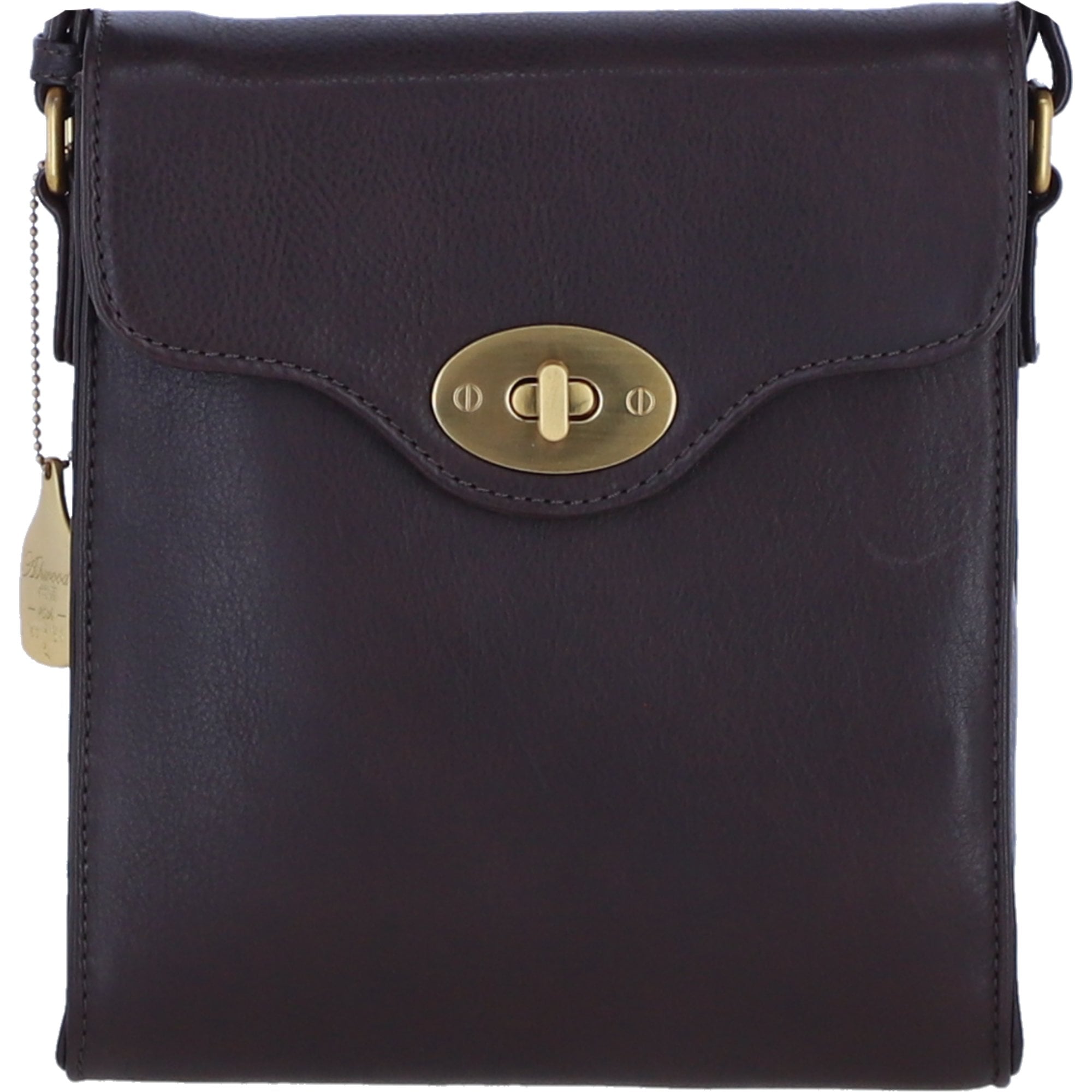Genuine Leather Crossbody Bag with Twist Lock for Women in Brown: L-34