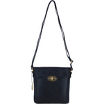 Genuine Leather Crossbody Bag with Zip Top Closure for Women in Black: L-33