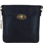 Genuine Leather Crossbody Bag with Zip Top Closure for Women in Black: L-33