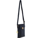 Genuine Leather Crossbody Bag with Zip Top Closure for Women in Black: L-33