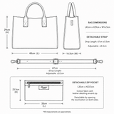 Exquisite Genuine Leather Large Structured Tote Bag with Detachable Strap and Pouch in Black: S-03
