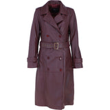 Ashwood Leather Women's Double Breasted Trench Coat with Waist Belt in Burgundy: AWL-DB Trench