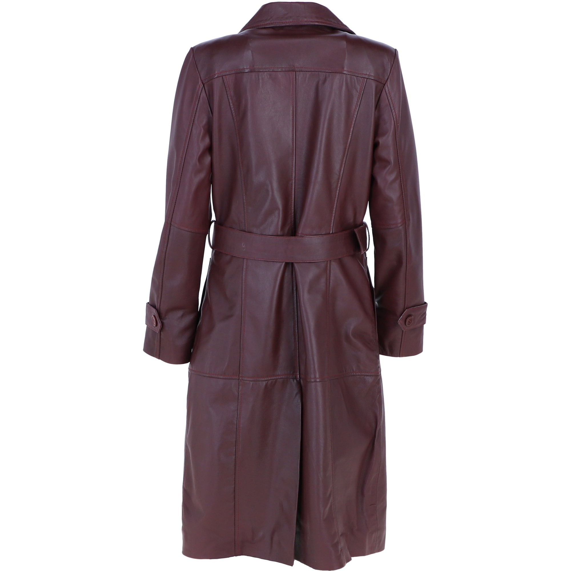 Ashwood Leather Women's Double Breasted Trench Coat with Waist Belt in Burgundy: AWL-DB Trench