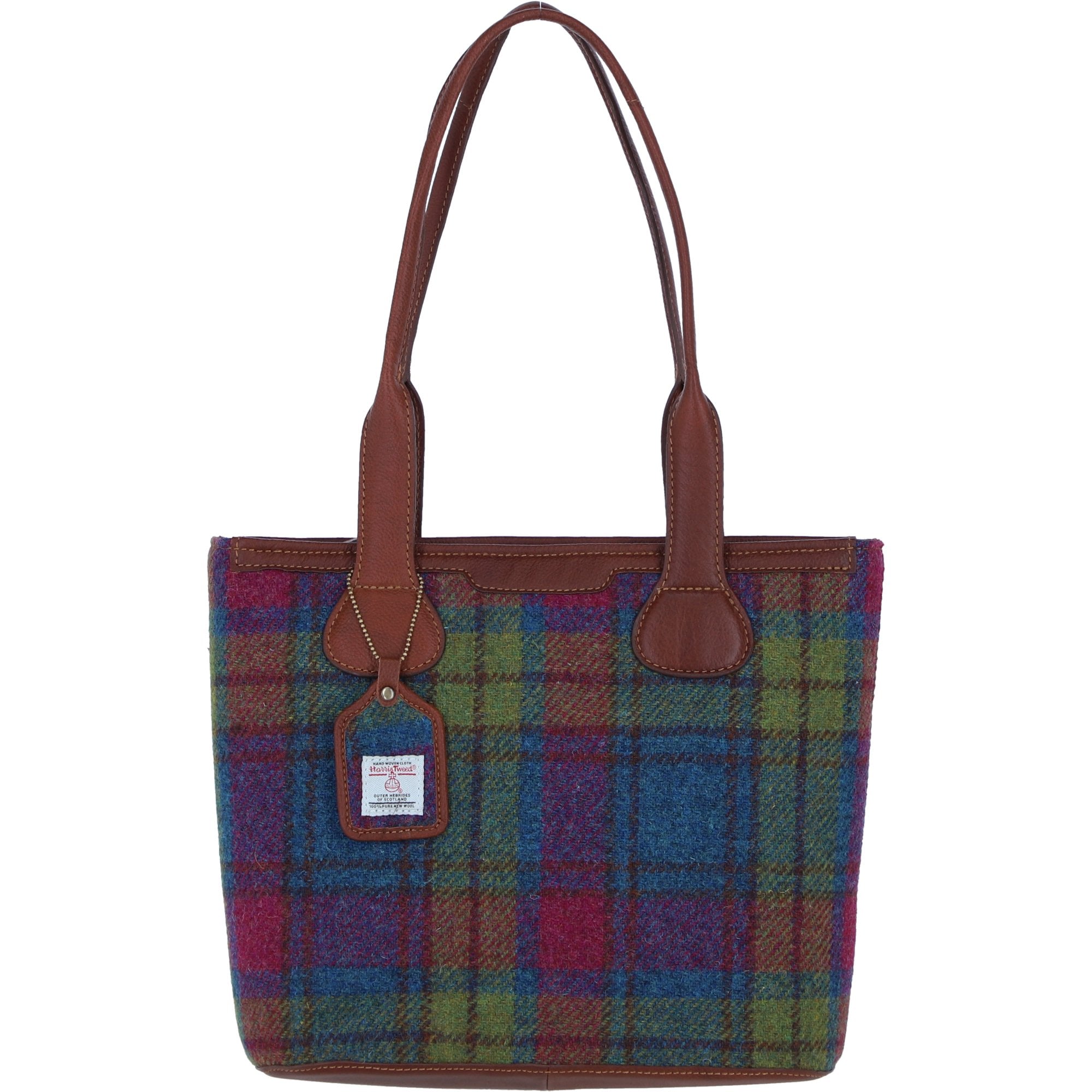 Ashwood Leather & Harris Tweed® Cloth Genuine Leather Shoulder Bag Tan/Purple: TW-23-013-TP