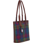 Ashwood Leather & Harris Tweed® Cloth Genuine Leather Shoulder Bag Tan/Purple: TW-23-013-TP