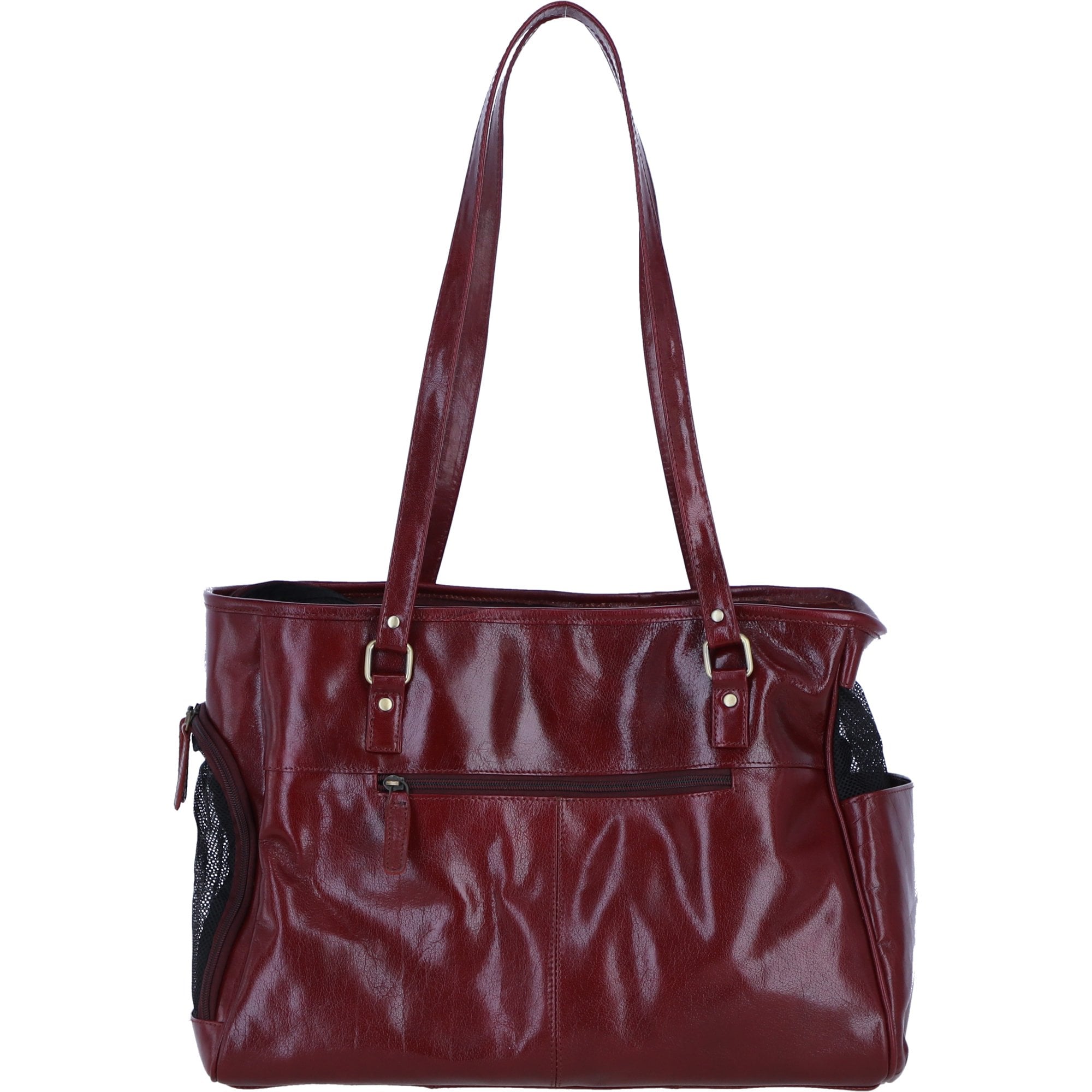 Ashwood Leather Pet Carrier Tote Bag with Mesh Panels in Bordeaux: K9-T02