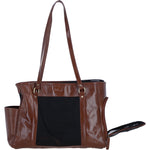 Ashwood Leather Pet Carrier Tote Bag with Mesh Panels in Tan: K9-T02