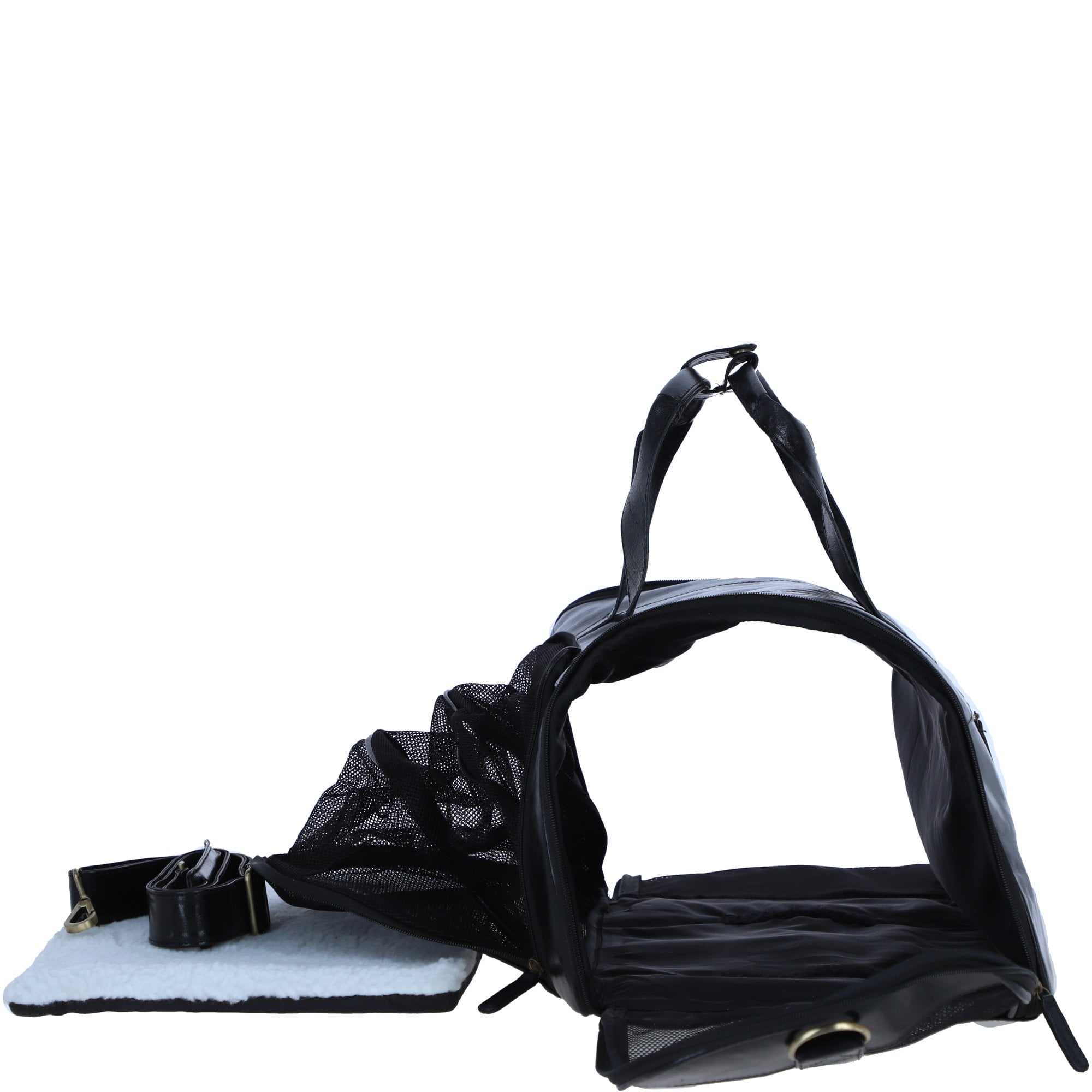Ashwood Leather Expandable Travel Carrier Bag for Dogs & Cats in Black: K9-T01